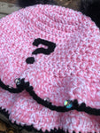 Pink, Black, & White Fluffy ? Crochet Bucket Hat